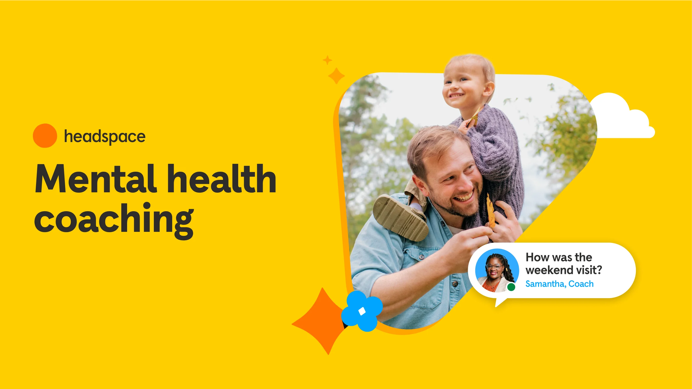 Mental health coaching picture with man, child, and coach